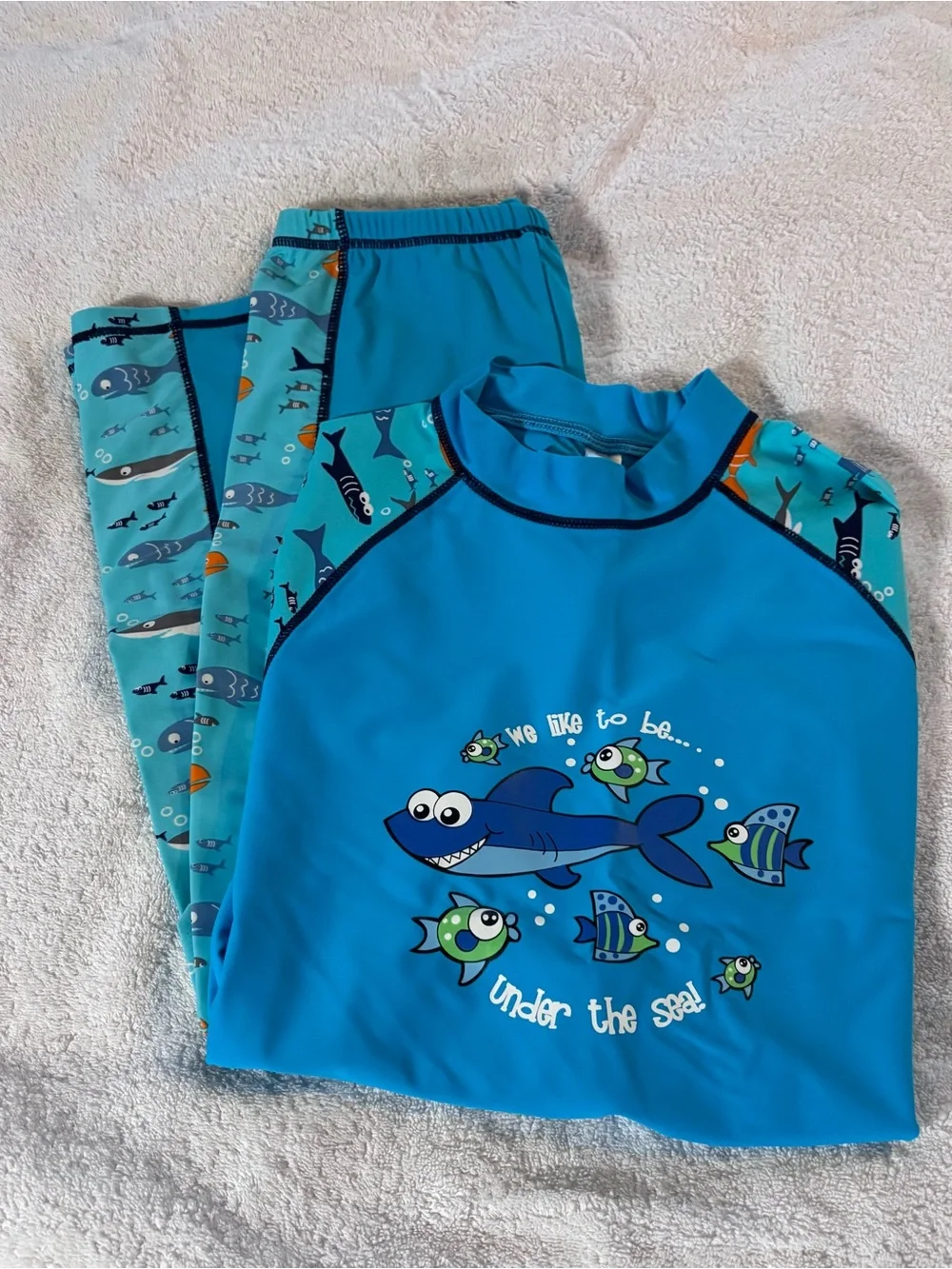 Kids Long Sleeve Rash Guard 2-Piece Swim Set - Blue Under the Sea -boys 11-12 yr